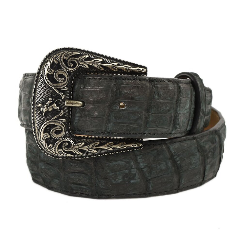 Elegant Black Crocodile Pattern Belt with Silver Buckle